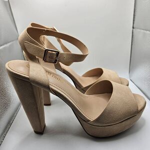 DREAM PAIRS Womens DHS216 Chunky Block Platform High Heels Beige Size 7.5